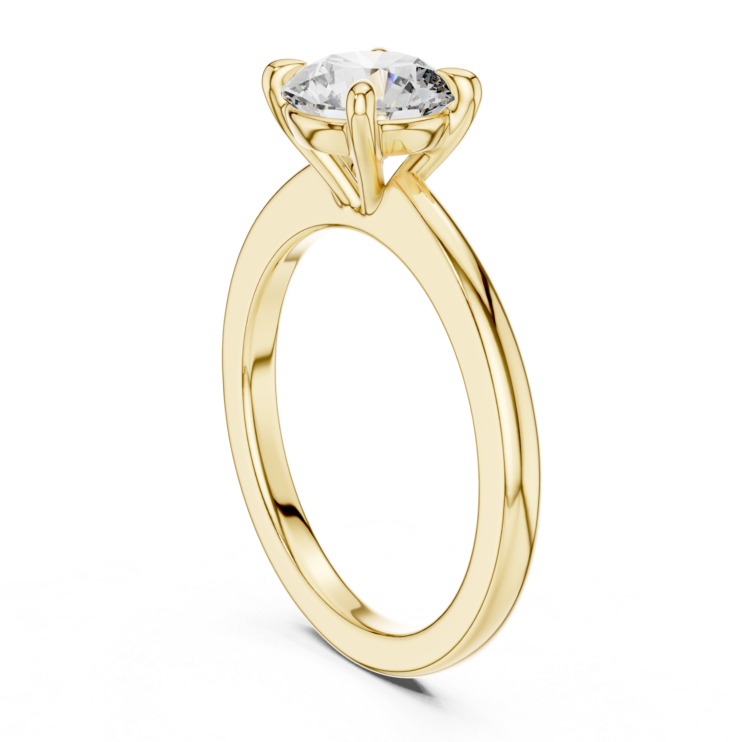 Gold ring with a clear gemstone on a white background